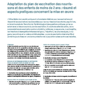 Adaptation du plan de vaccination des nourrissons